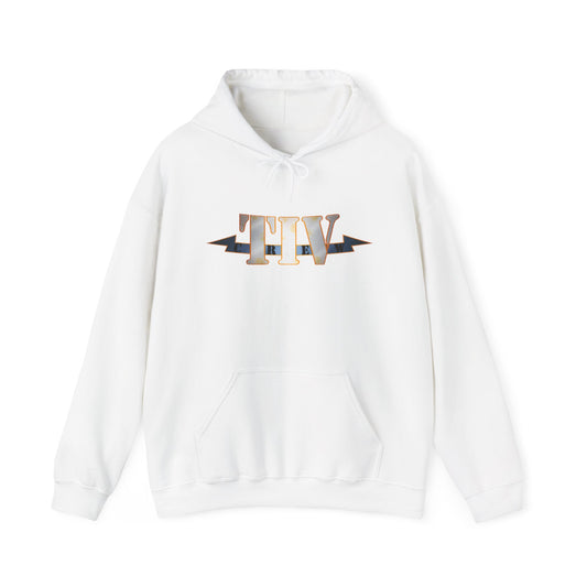 TIV Crew Logo Hoodie — Minimalist Metallic Graphic Pullover
