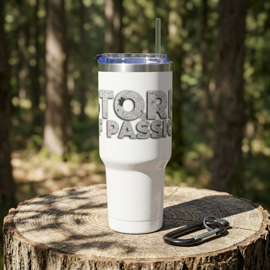 40oz Vacuum Tumbler — 'Storm of Passion' Bold Stone Text Travel Mug