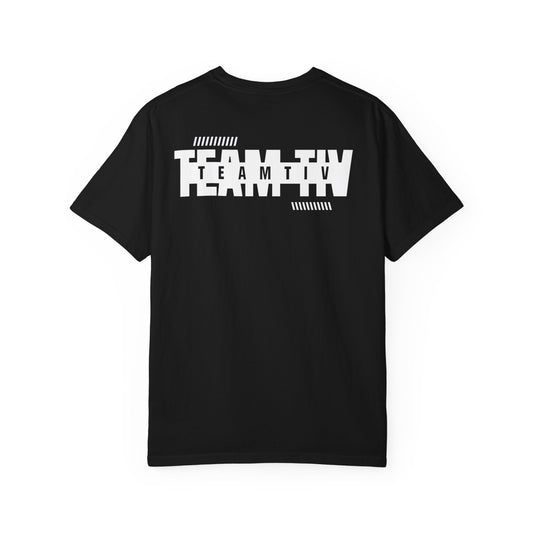 Storm Pattern T‑Shirt — Retro Block Logo Chest Print