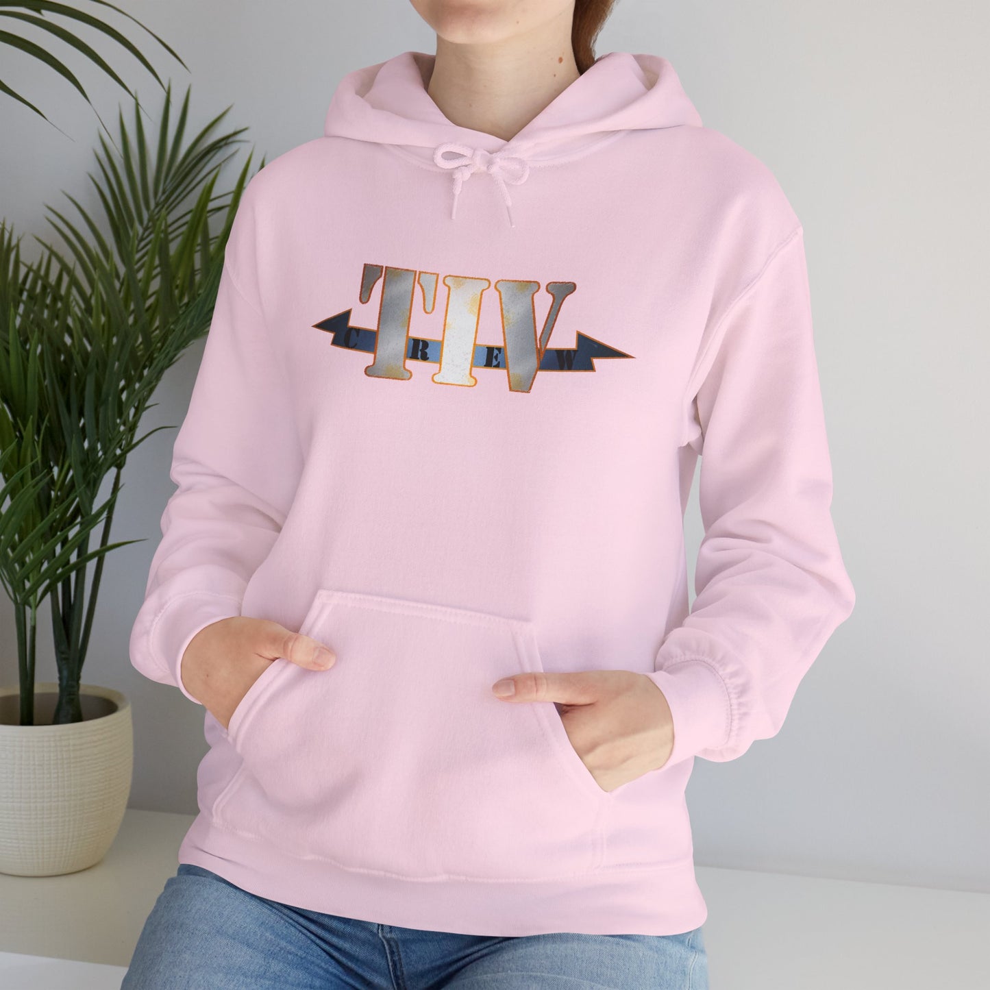 TIV Crew Logo Hoodie — Minimalist Metallic Graphic Pullover