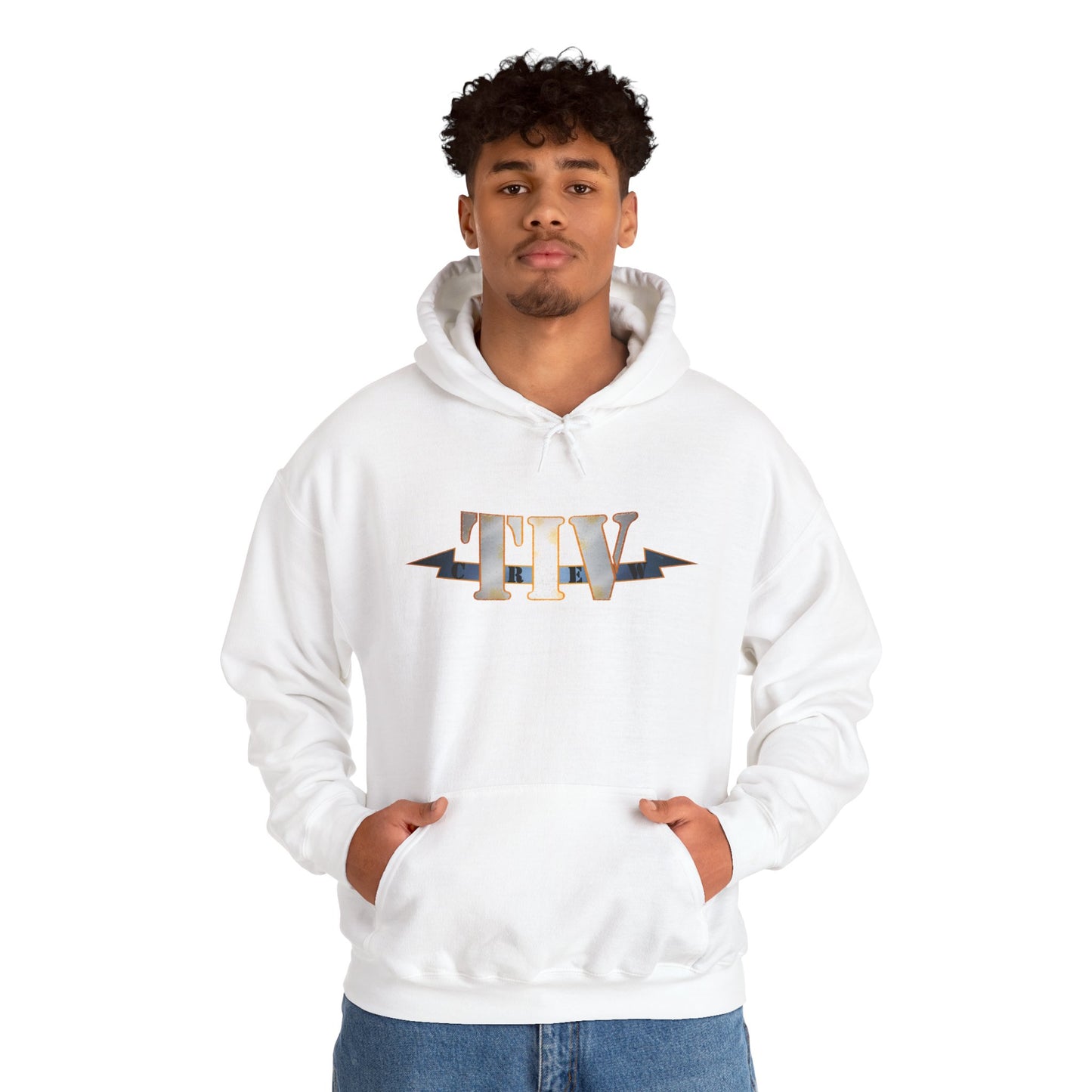 TIV Crew Logo Hoodie — Minimalist Metallic Graphic Pullover