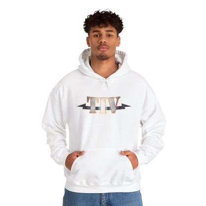 TIV Crew Logo Hoodie — Minimalist Metallic Graphic Pullover