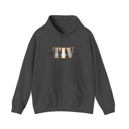 TIV Crew Logo Hoodie — Minimalist Metallic Graphic Pullover