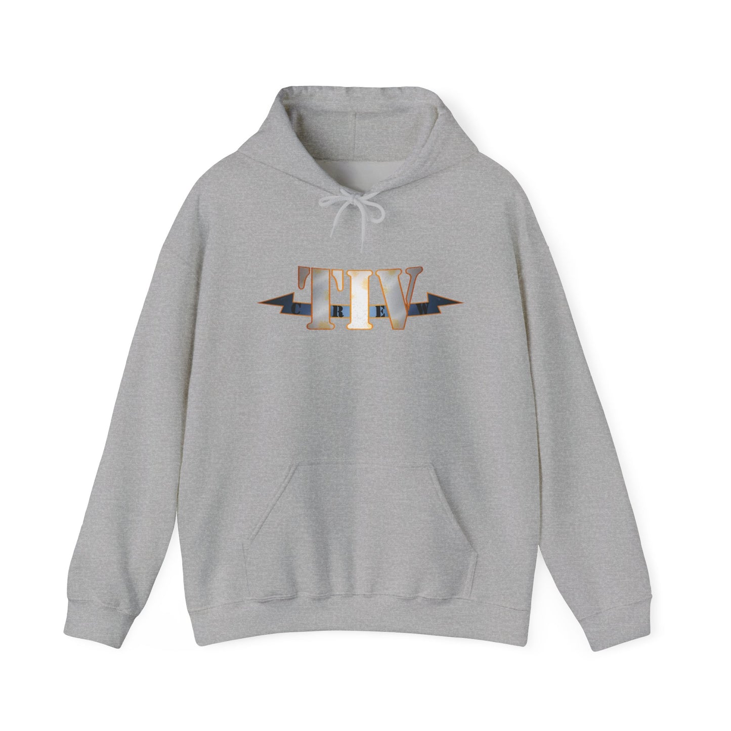 TIV Crew Logo Hoodie — Minimalist Metallic Graphic Pullover