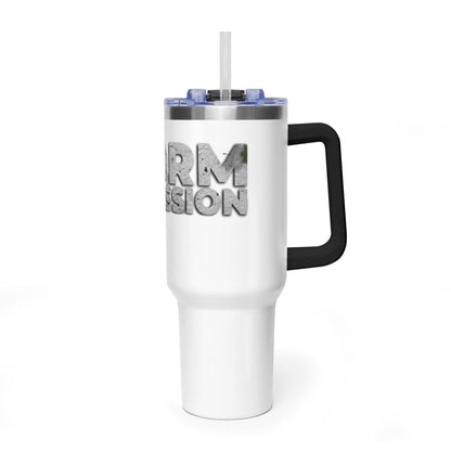 40oz Vacuum Tumbler — 'Storm of Passion' Bold Stone Text Travel Mug