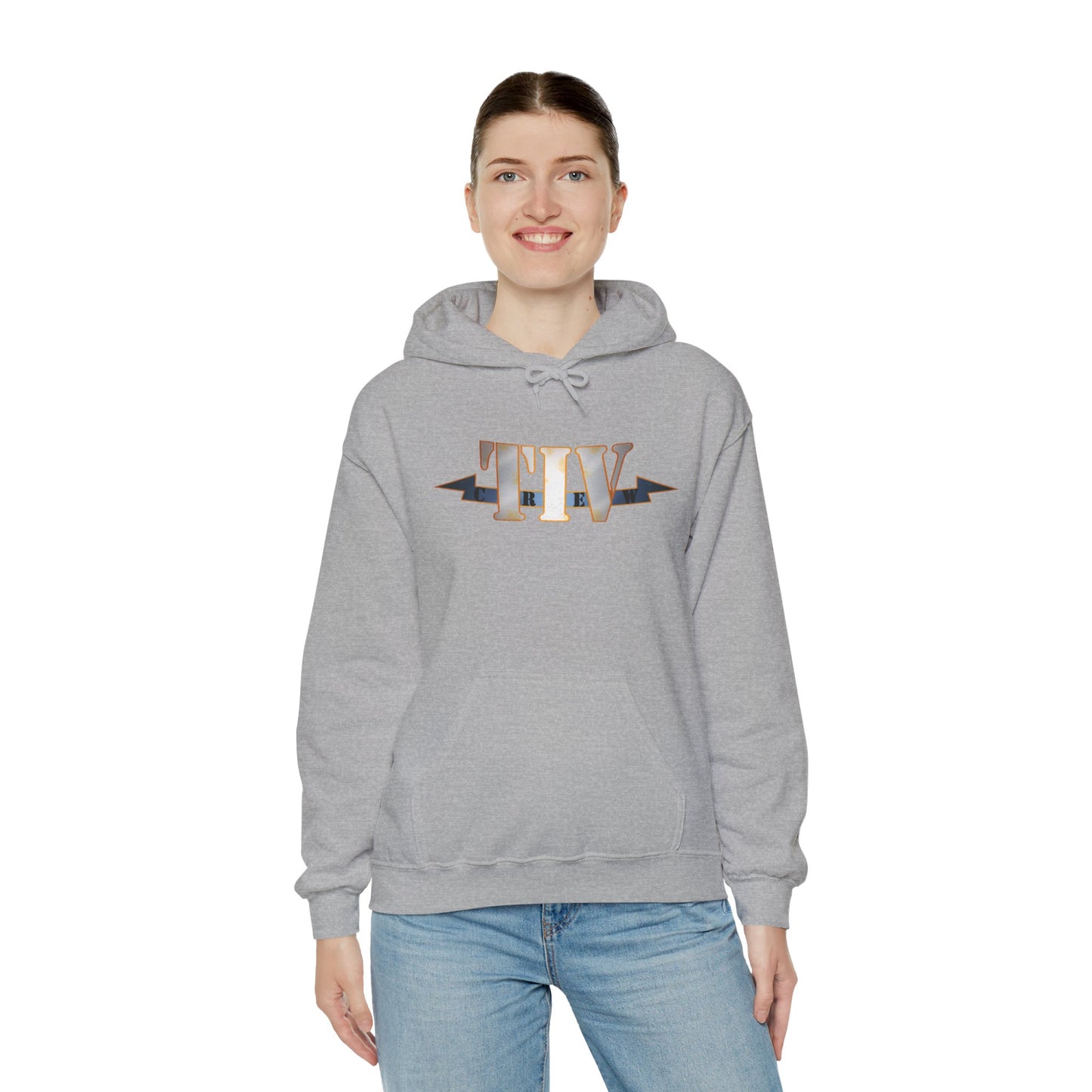 TIV Crew Logo Hoodie — Minimalist Metallic Graphic Pullover