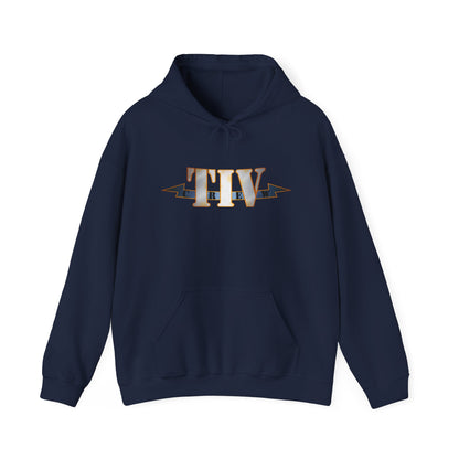 TIV Crew Logo Hoodie — Minimalist Metallic Graphic Pullover