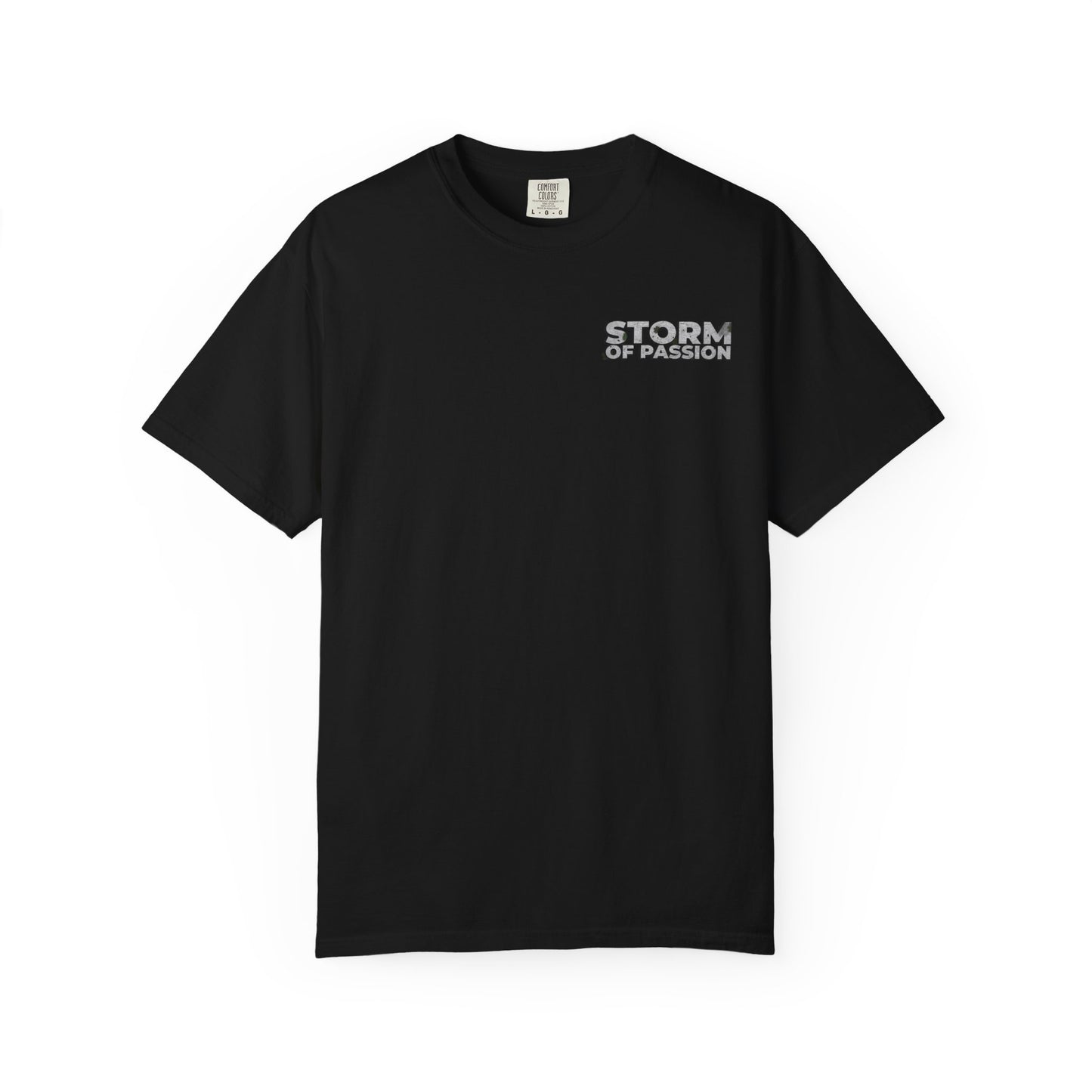 Storm Pattern T‑Shirt — Retro Block Logo Chest Print