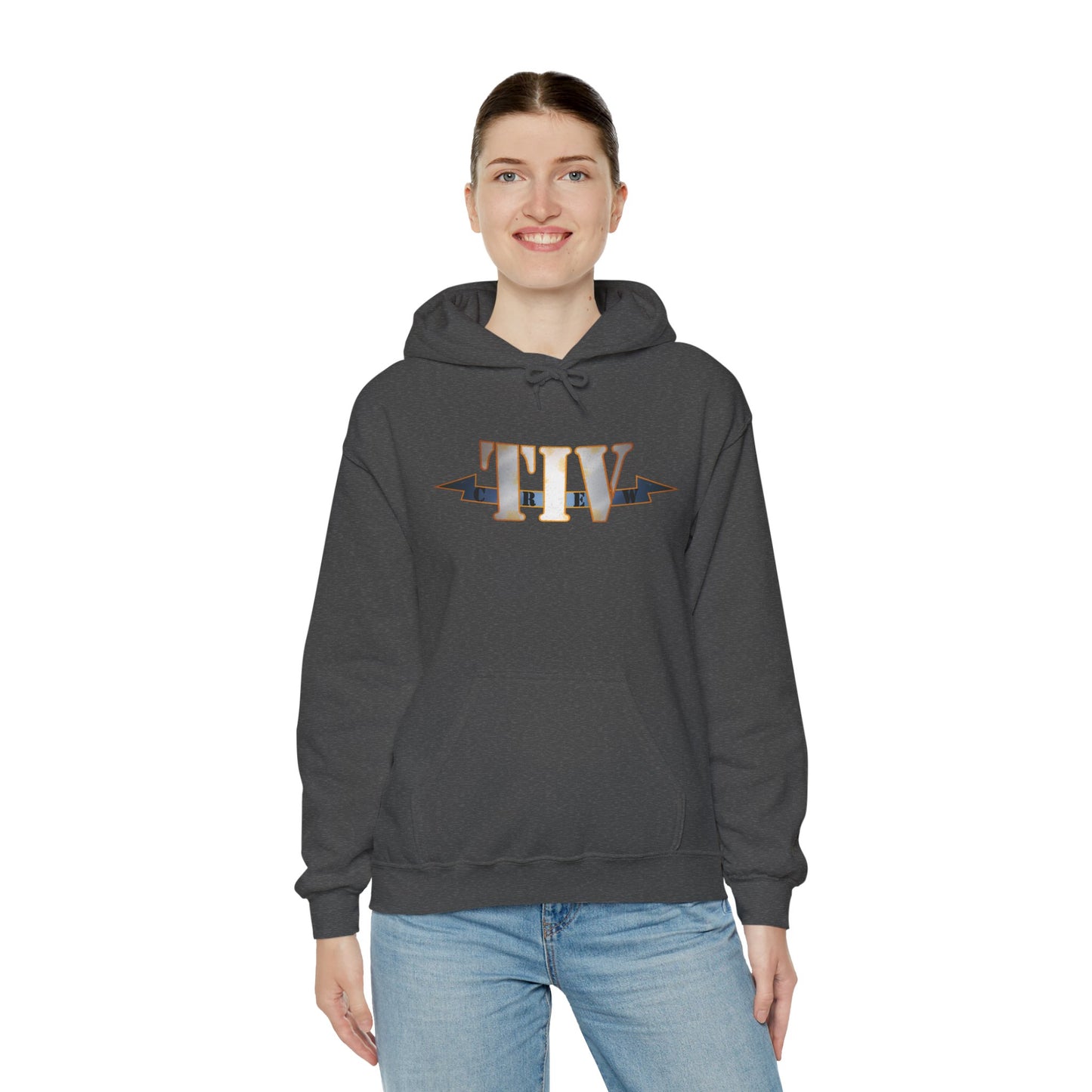 TIV Crew Logo Hoodie — Minimalist Metallic Graphic Pullover