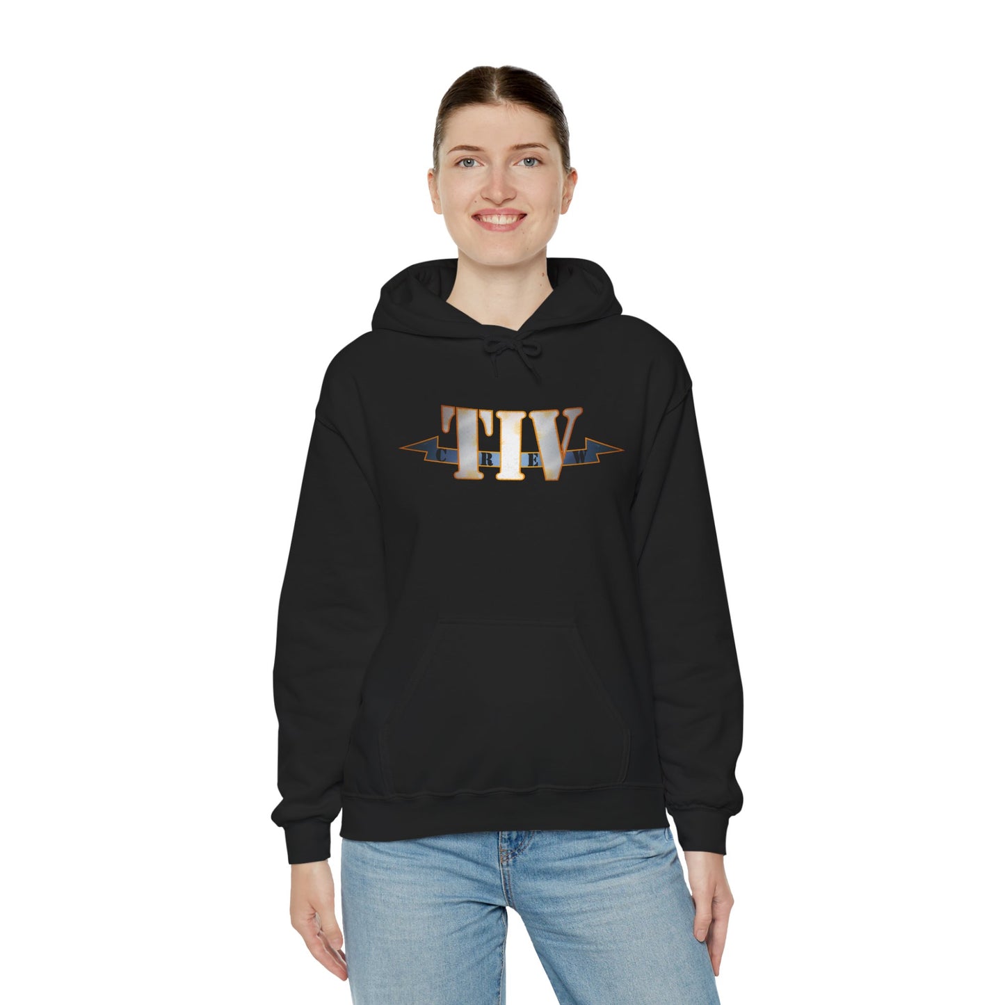 TIV Crew Logo Hoodie — Minimalist Metallic Graphic Pullover