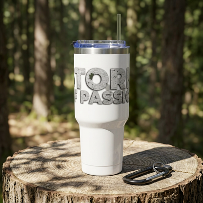 40oz Vacuum Tumbler — 'Storm of Passion' Bold Stone Text Travel Mug