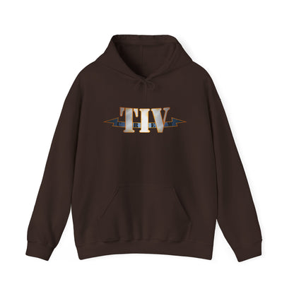 TIV Crew Logo Hoodie — Minimalist Metallic Graphic Pullover