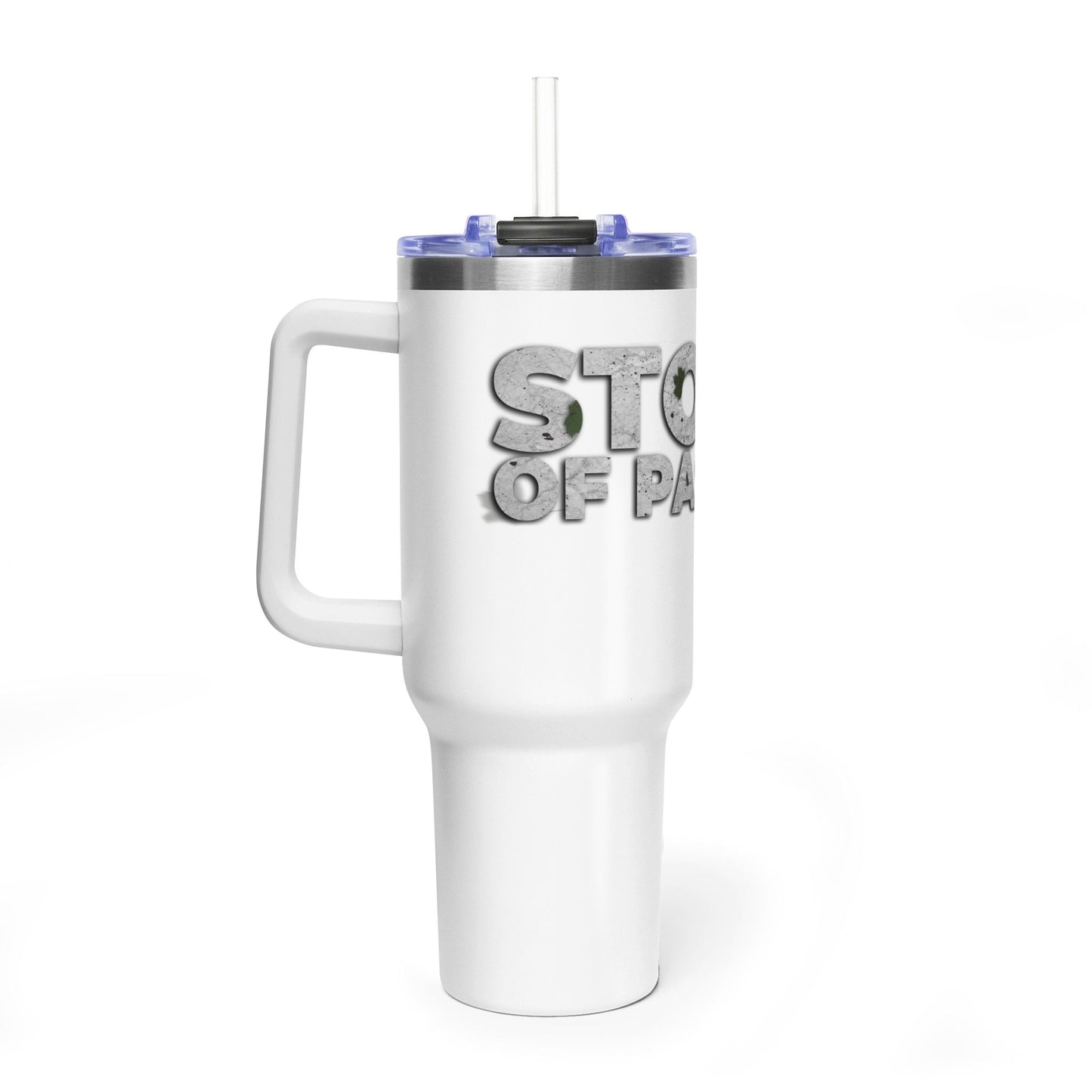 40oz Vacuum Tumbler — 'Storm of Passion' Bold Stone Text Travel Mug
