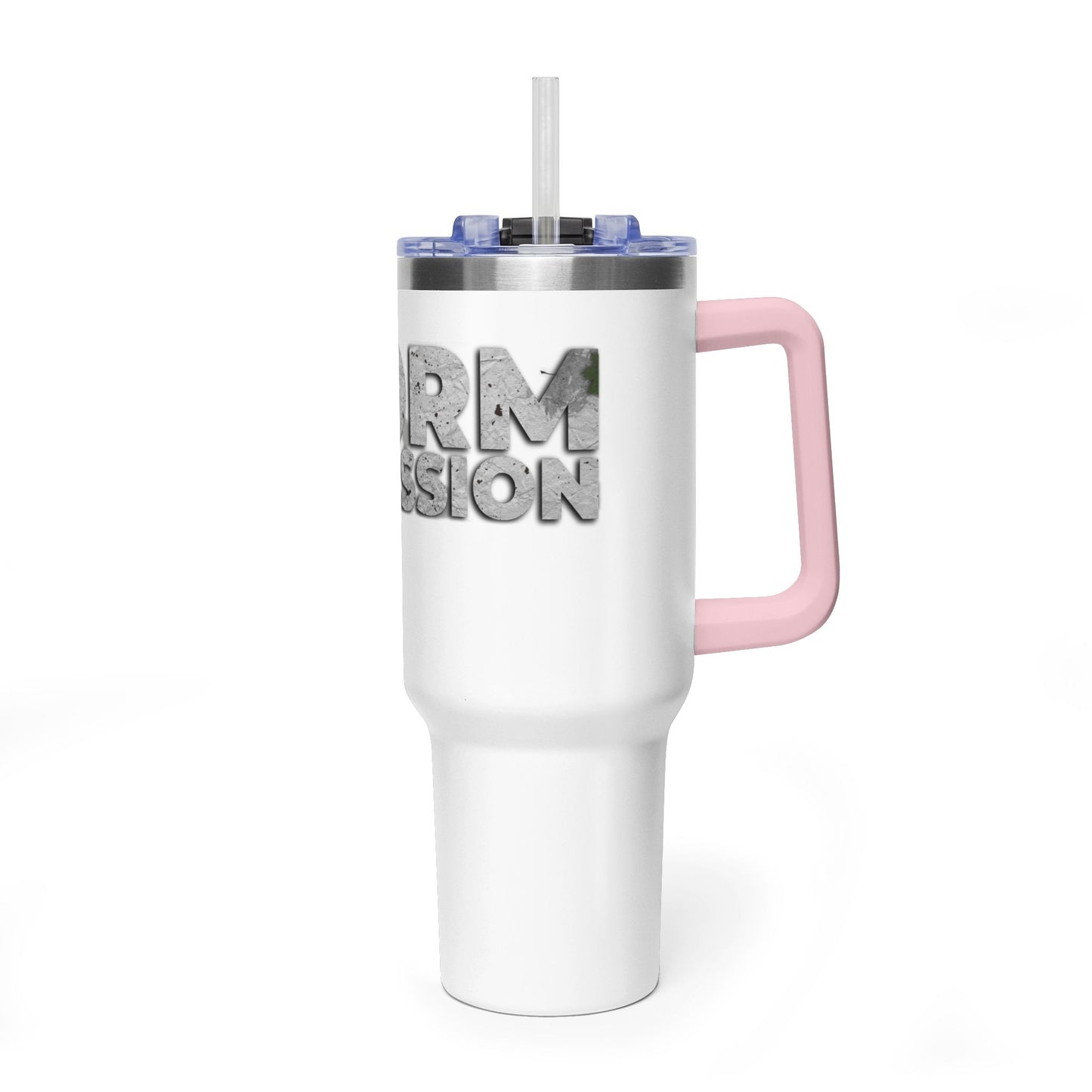 40oz Vacuum Tumbler — 'Storm of Passion' Bold Stone Text Travel Mug