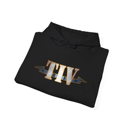 TIV Crew Logo Hoodie — Minimalist Metallic Graphic Pullover