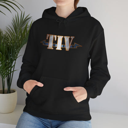 TIV Crew Logo Hoodie — Minimalist Metallic Graphic Pullover