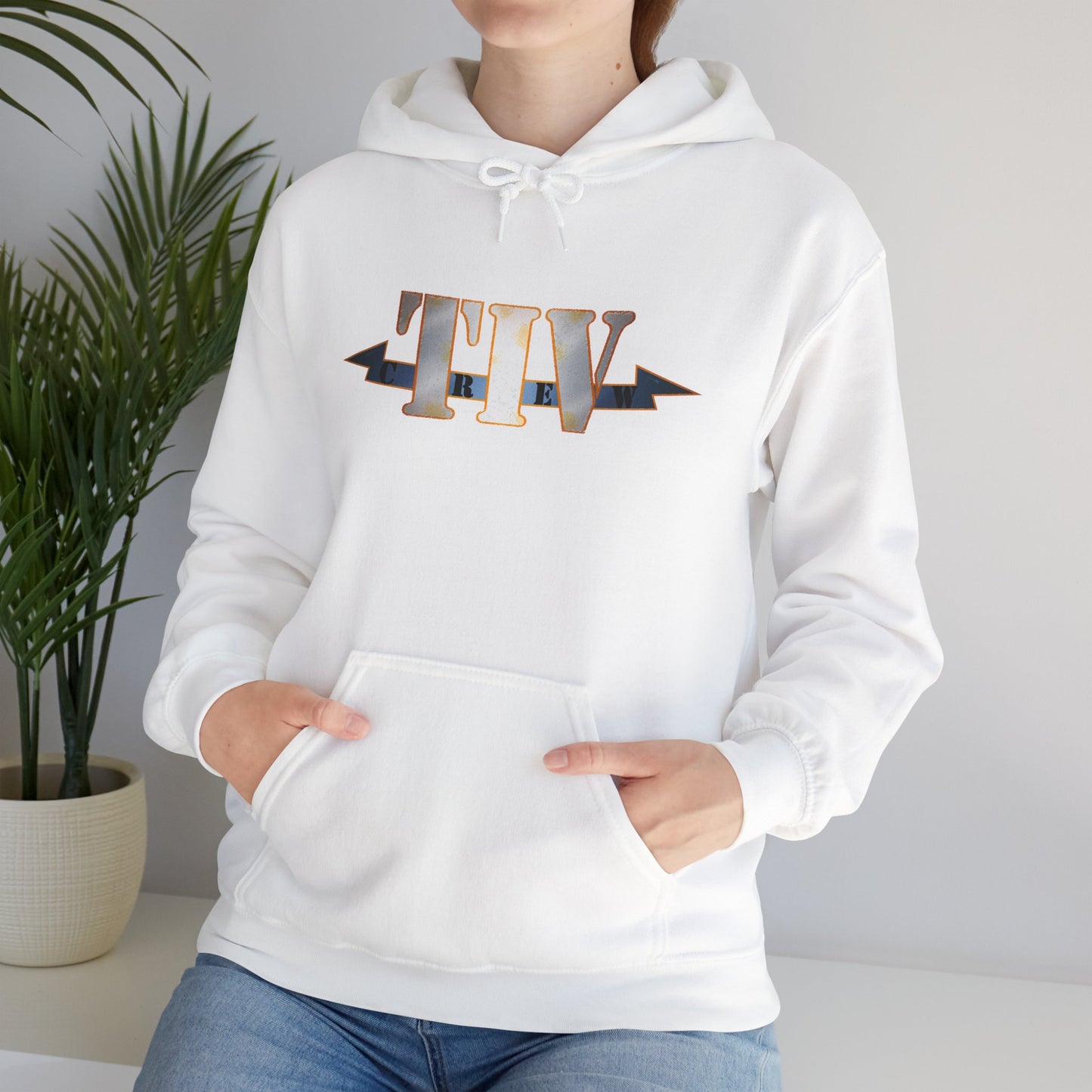 TIV Crew Logo Hoodie — Minimalist Metallic Graphic Pullover