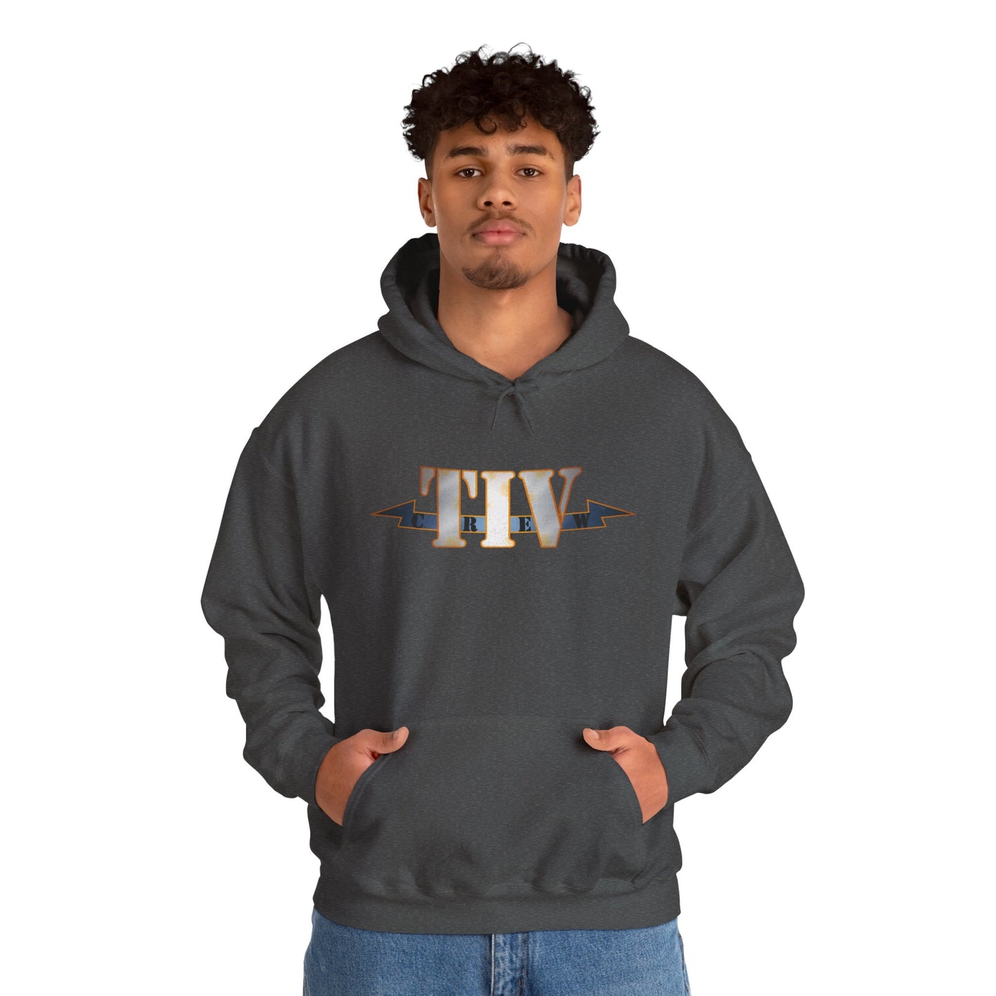 TIV Crew Logo Hoodie — Minimalist Metallic Graphic Pullover