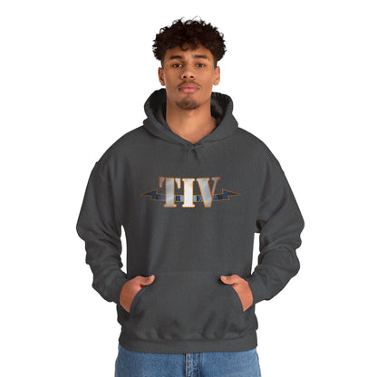 TIV Crew Logo Hoodie — Minimalist Metallic Graphic Pullover