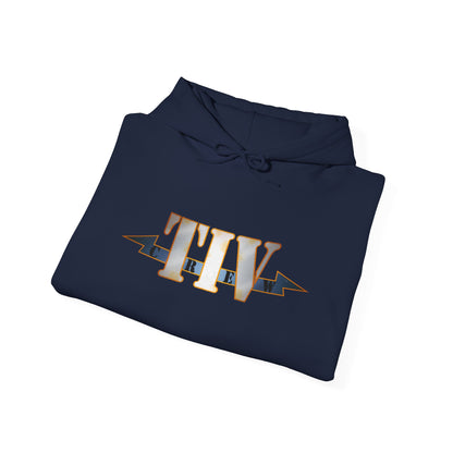 TIV Crew Logo Hoodie — Minimalist Metallic Graphic Pullover