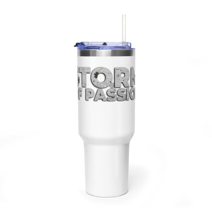 40oz Vacuum Tumbler — 'Storm of Passion' Bold Stone Text Travel Mug