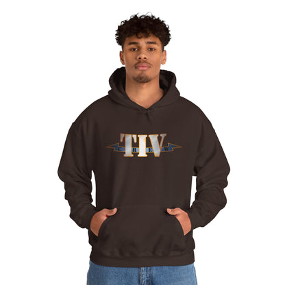 TIV Crew Logo Hoodie — Minimalist Metallic Graphic Pullover