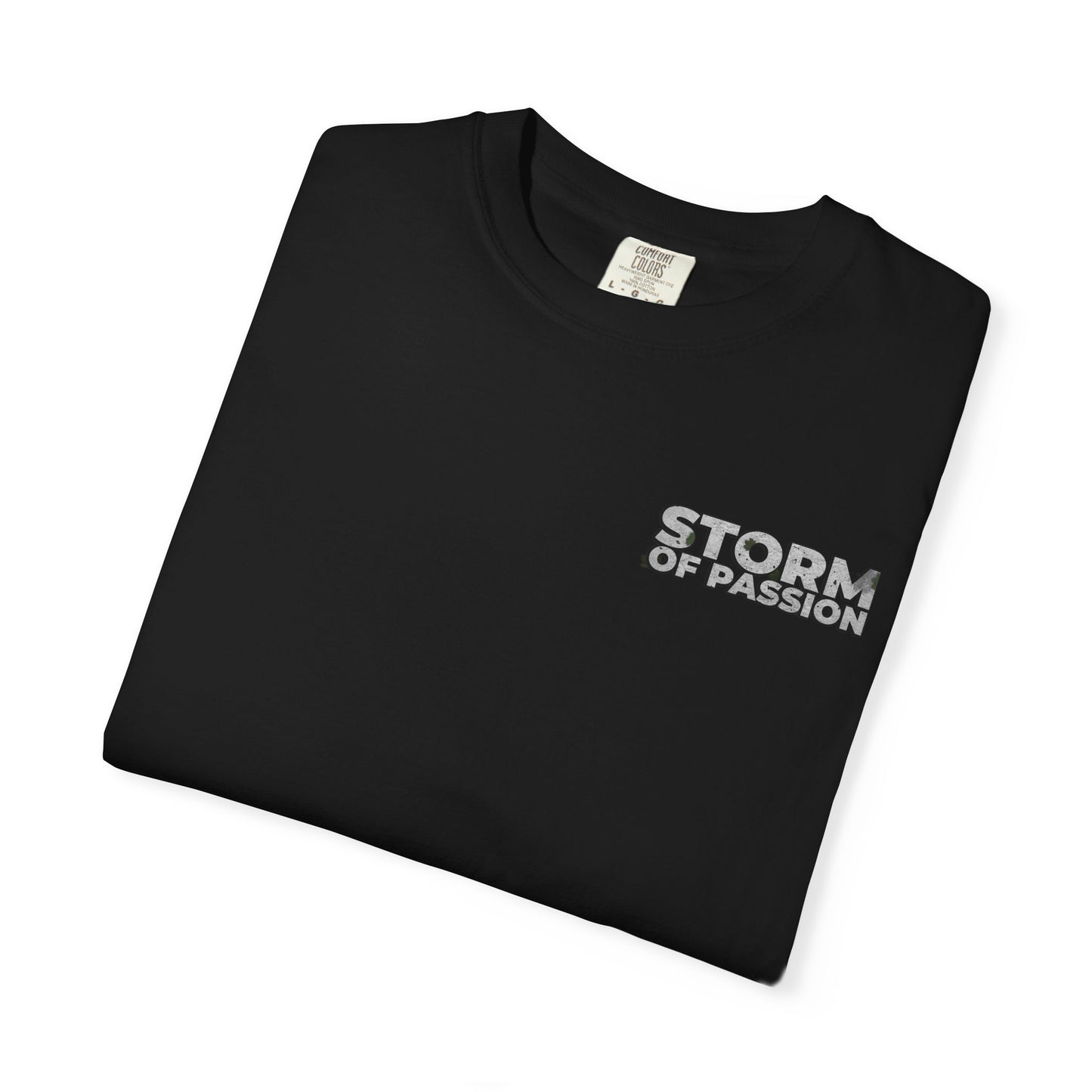 Storm Pattern T‑Shirt — Retro Block Logo Chest Print