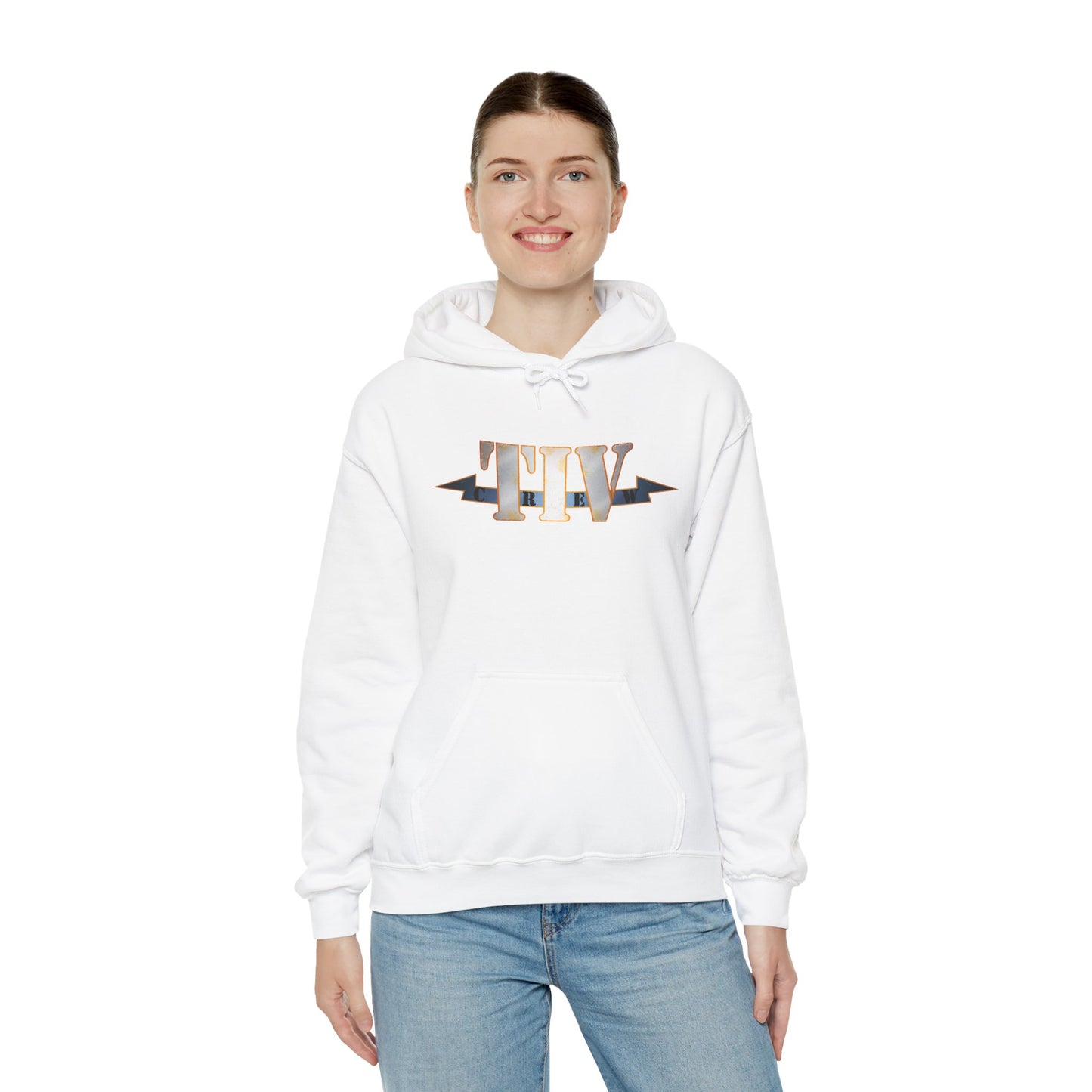 TIV Crew Logo Hoodie — Minimalist Metallic Graphic Pullover