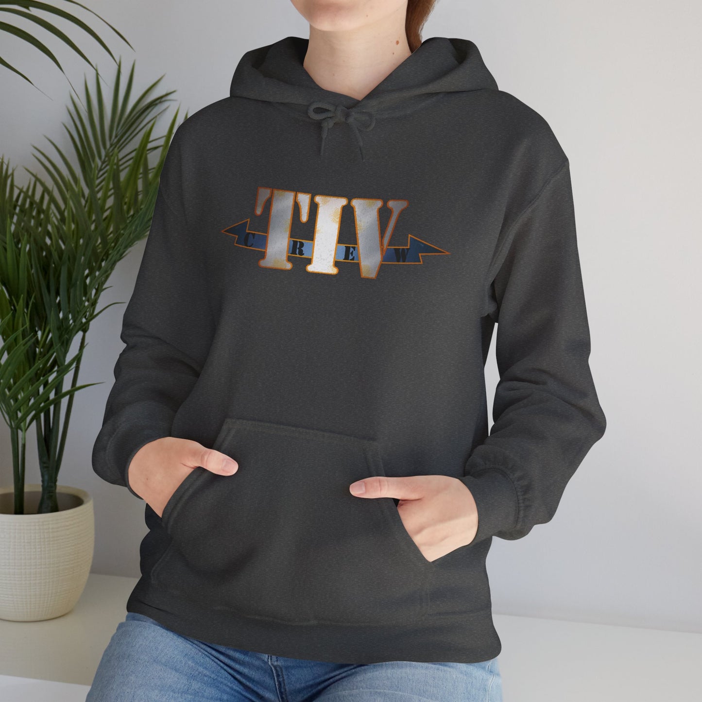 TIV Crew Logo Hoodie — Minimalist Metallic Graphic Pullover