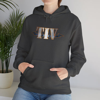 TIV Crew Logo Hoodie — Minimalist Metallic Graphic Pullover