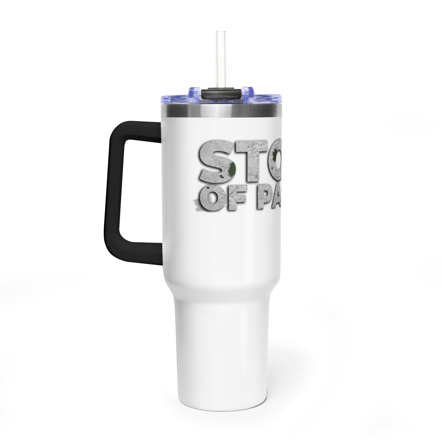 40oz Vacuum Tumbler — 'Storm of Passion' Bold Stone Text Travel Mug