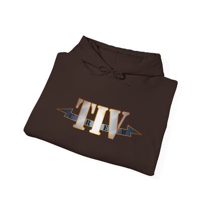 TIV Crew Logo Hoodie — Minimalist Metallic Graphic Pullover