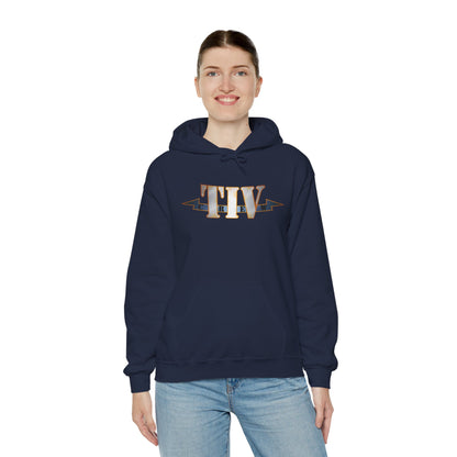 TIV Crew Logo Hoodie — Minimalist Metallic Graphic Pullover