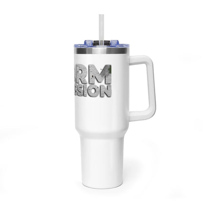 40oz Vacuum Tumbler — 'Storm of Passion' Bold Stone Text Travel Mug