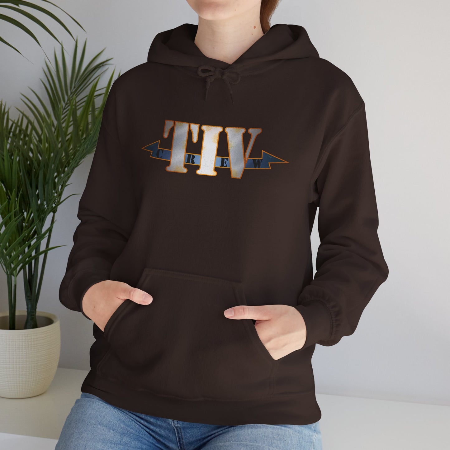 TIV Crew Logo Hoodie — Minimalist Metallic Graphic Pullover
