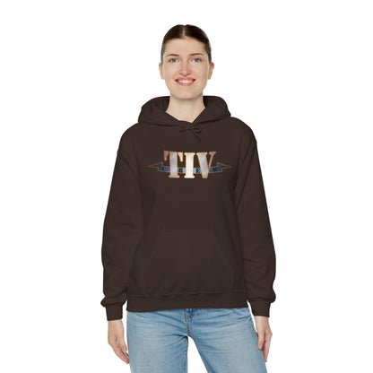 TIV Crew Logo Hoodie — Minimalist Metallic Graphic Pullover