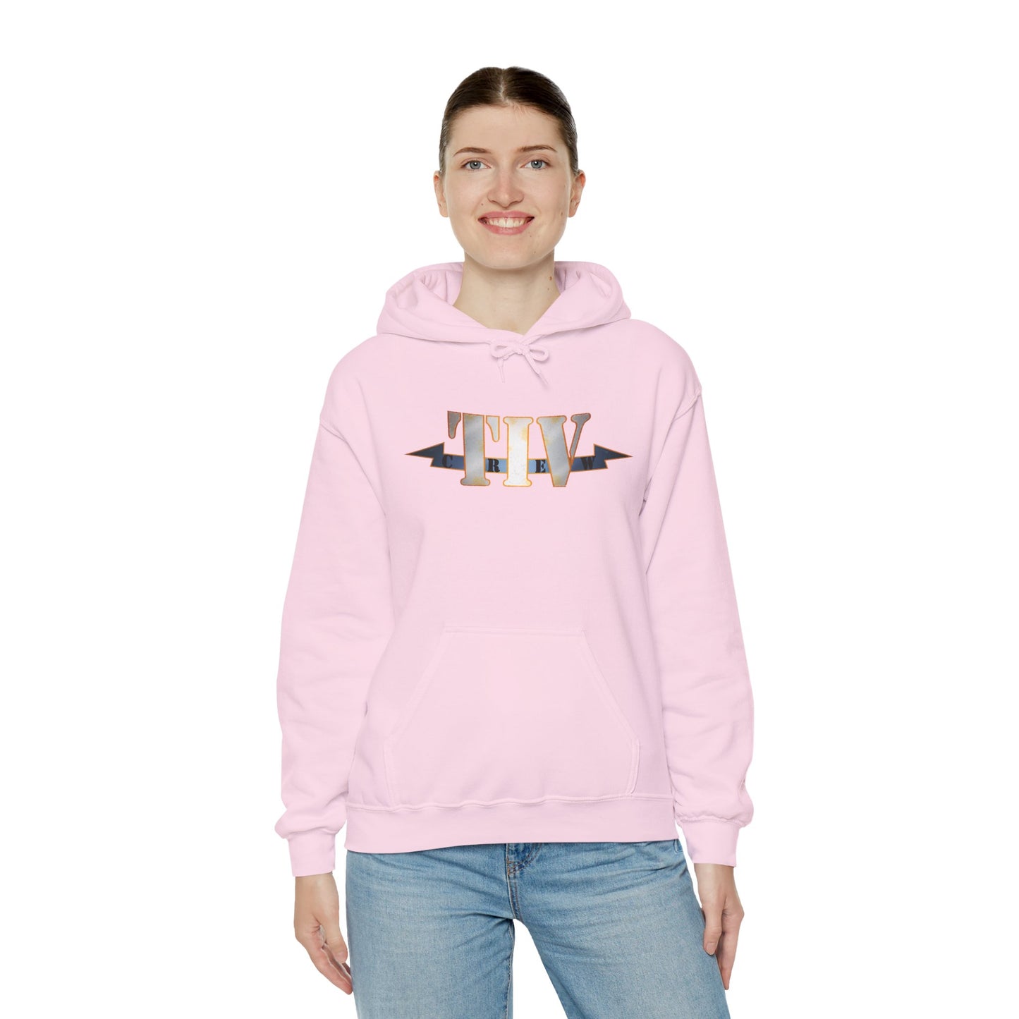 TIV Crew Logo Hoodie — Minimalist Metallic Graphic Pullover