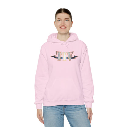 TIV Crew Logo Hoodie — Minimalist Metallic Graphic Pullover