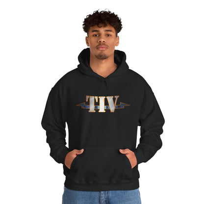 TIV Crew Logo Hoodie — Minimalist Metallic Graphic Pullover