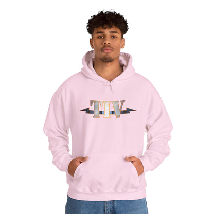 TIV Crew Logo Hoodie — Minimalist Metallic Graphic Pullover